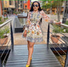 Long-Sleeve Flared Dress with Intricate Floral and Paisley Patterns