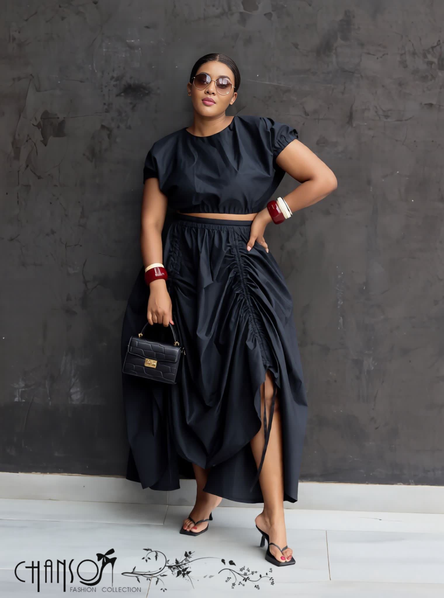 Two-Piece Set Crop Top Ruched Maxi Skirt Casual Chic