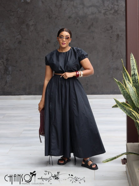 Two-Piece Set Crop Top Ruched Maxi Skirt Casual Chic