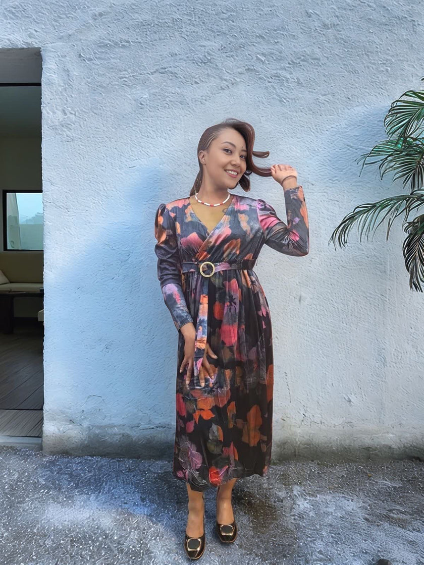 Classic Long-Sleeve Shirt Dress - Snap Button Closure, Belted Waist