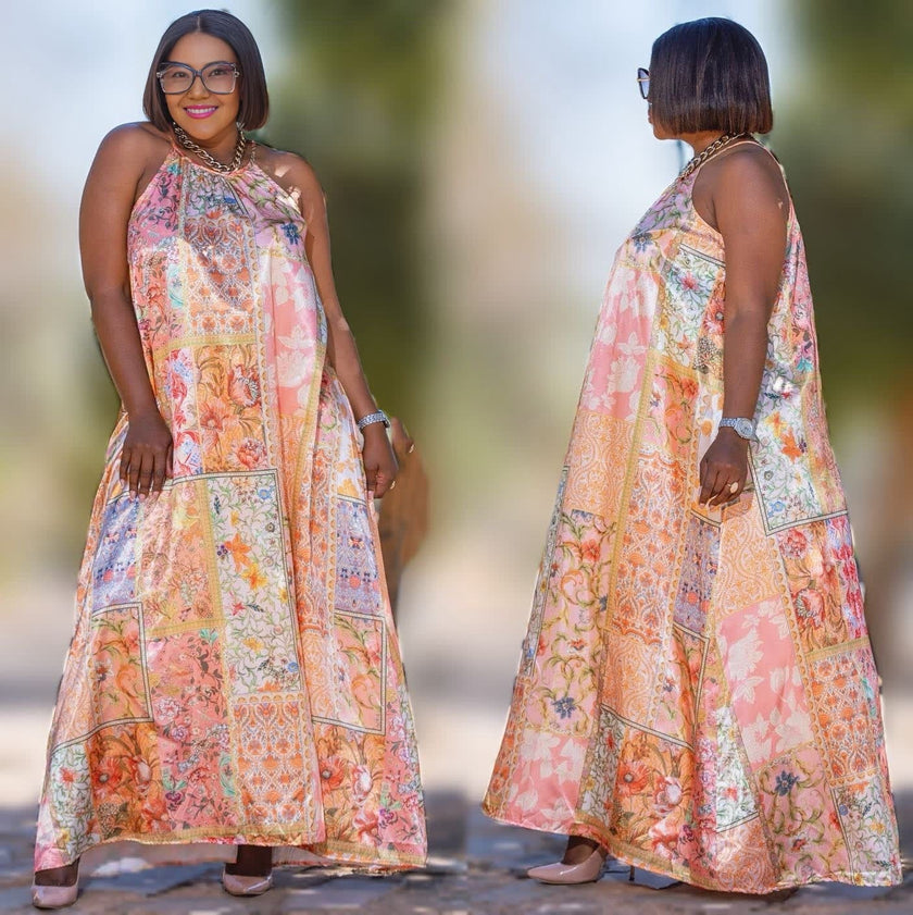 Bohemian Patchwork Halter Maxi Dress