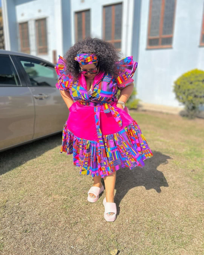 Women's Vintage Print Short Sleeve Traditional Dress