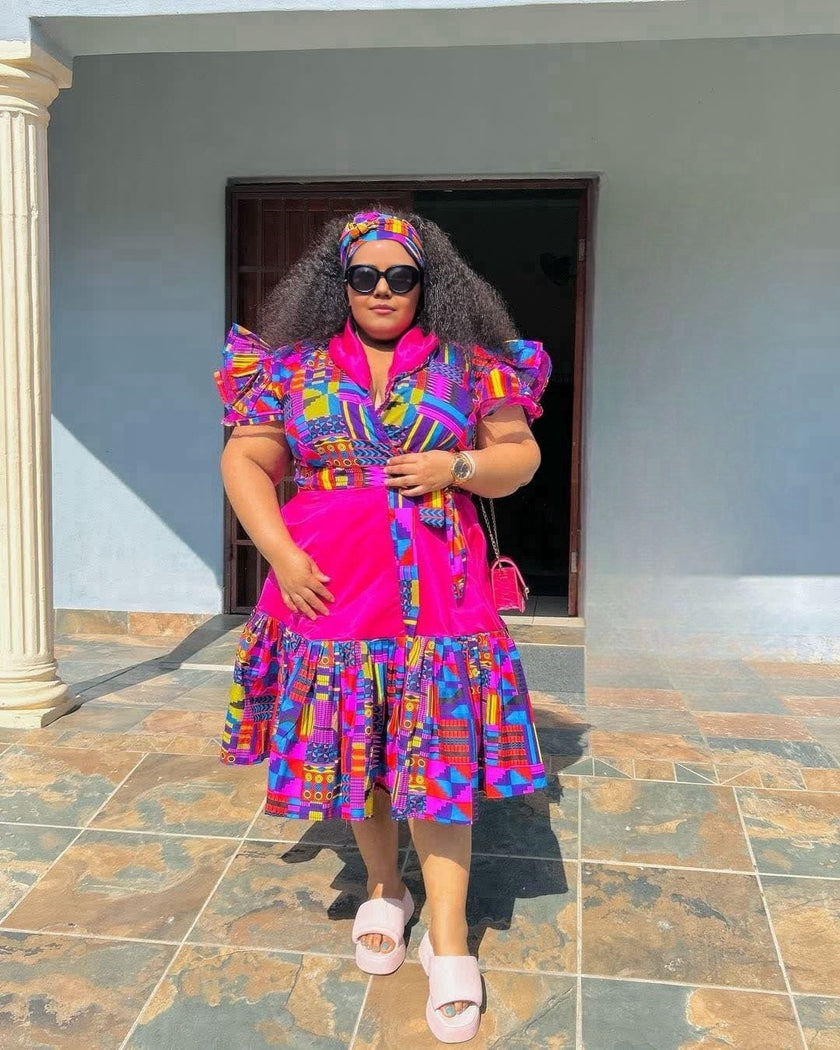 Women's Vintage Print Short Sleeve Traditional Dress