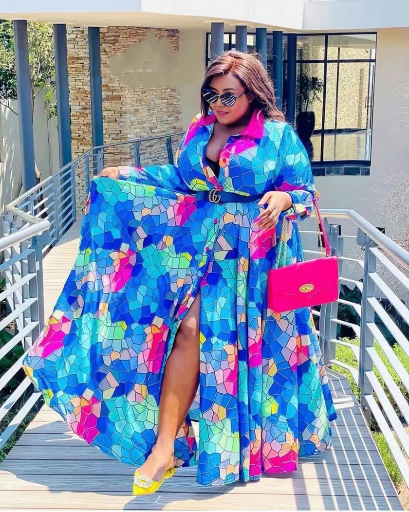 Women’s Long-Sleeved Geometric Pattern Dress