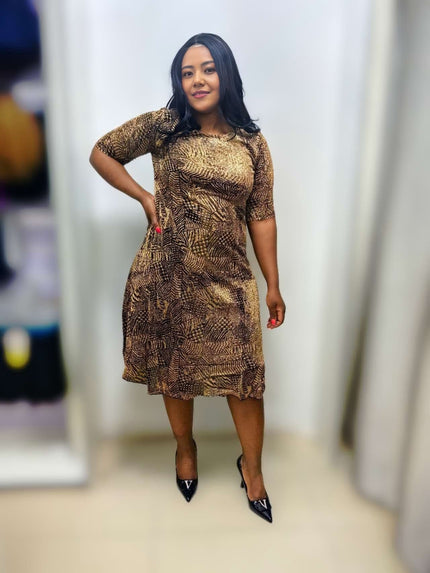 Abstract Elegance Knee-Length Dress Round Neckline Chic