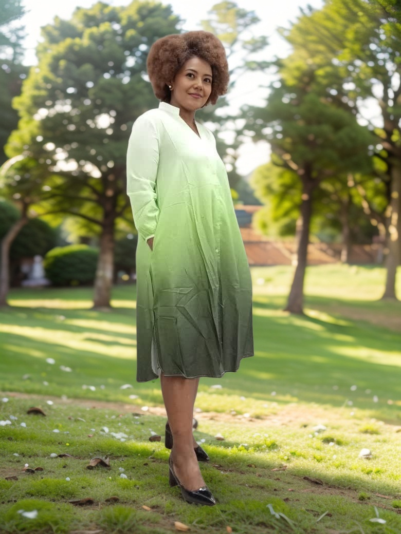 Ombre V-Neck Long Sleeve Dress