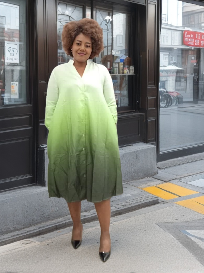 Ombre V-Neck Long Sleeve Dress