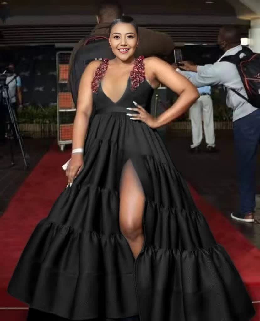 Sleeveless Deep V-Neck High Slit Evening Gown