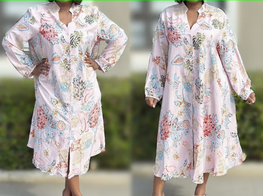 Botanic Garden Print Dress with Billowy Sleeves