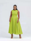 Sleeveless Fit-and-Flare Maxi Dress with Pleated Waist