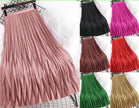 Pleated midi skirt with chevron texture and elastic stretch waistband, multicolor hang display