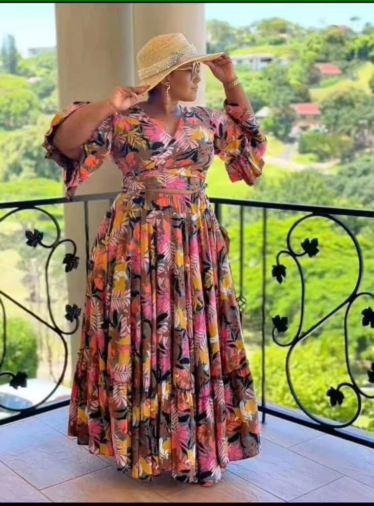 Tropical Flair Puff-Sleeve Top & Pleated Skirt Set - Botanical Print