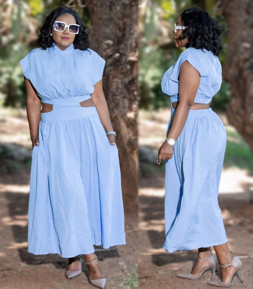 Sleeveless Hollow Waist Design High-Waisted Ethnic Long Skirt Set