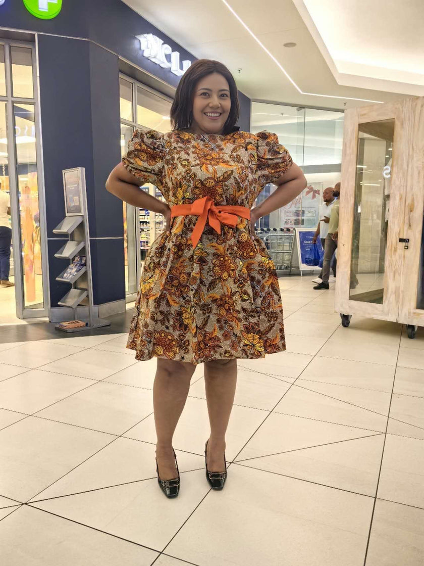 Floral Print Flared Dress with Cinched Waist Belt