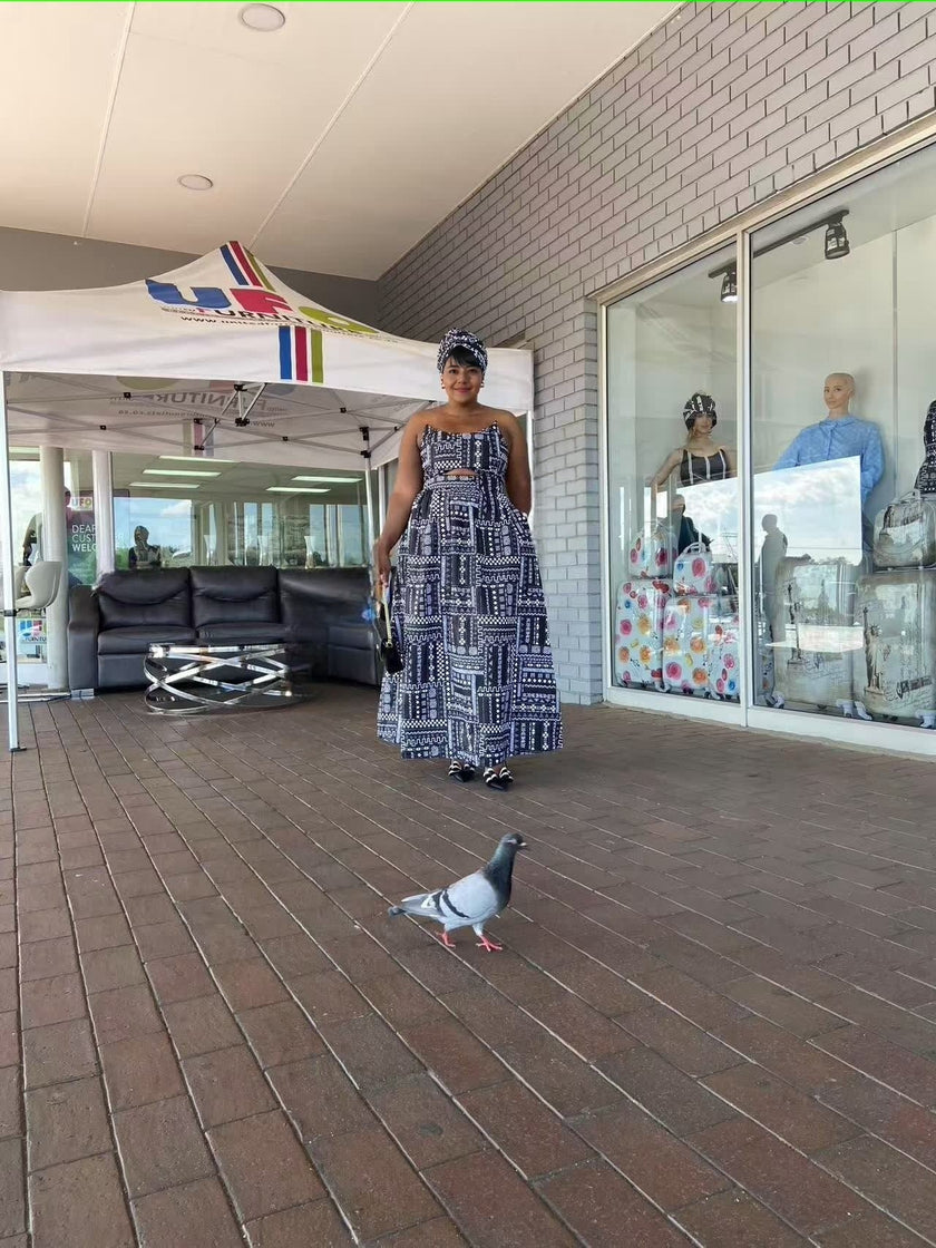 Chinese Retro Style Sleeveless Cutout Dress, Geometric Pattern Design, Loose Long Skirt