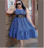 Geometric Circle Pattern Flared Dress with Ruffled Hemline