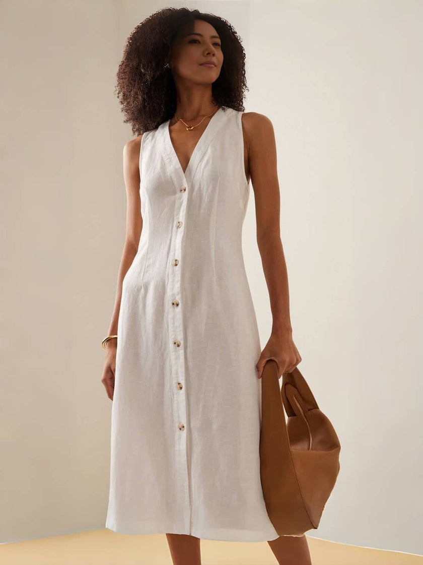 Women's Sleeveless V-Neck Button-Down Dress