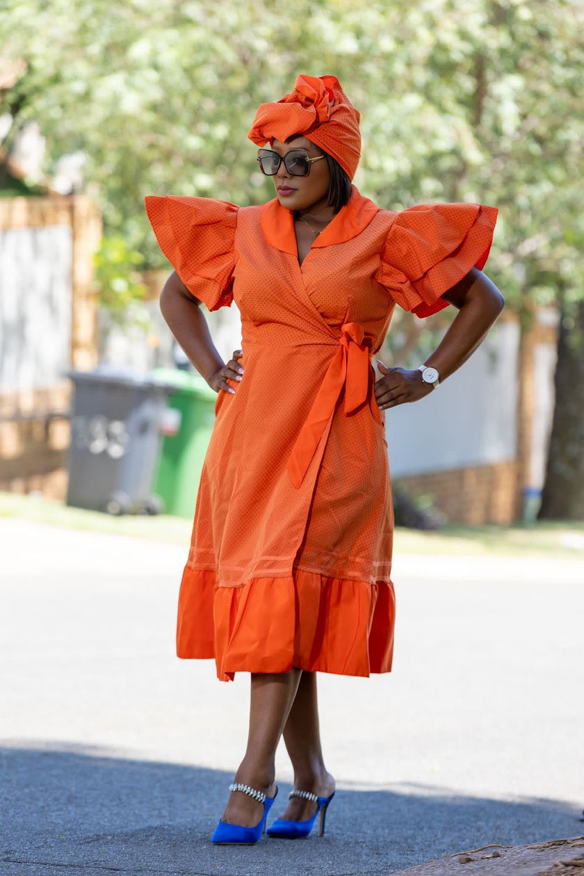 Ethnic Style Short Sleeve Ruffle Dress - Featuring Waist Belt and Side Slit Design