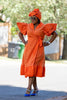 Ethnic Style Short Sleeve Ruffle Dress - Featuring Waist Belt and Side Slit Design