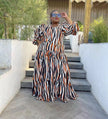 Dress Striped Maxi Bishop Sleeve Flowing Chic