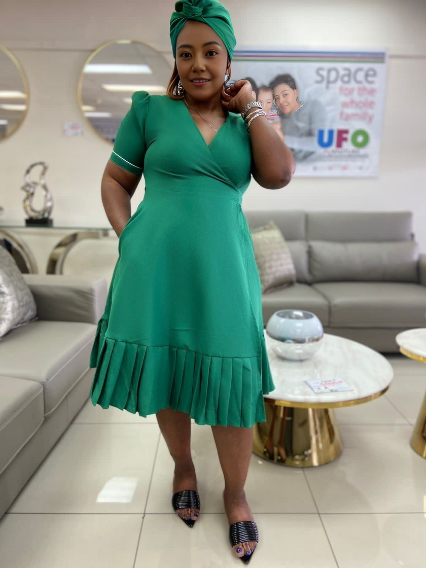 V-Neck Ruffle Hem Wrap Dress with Short Sleeves