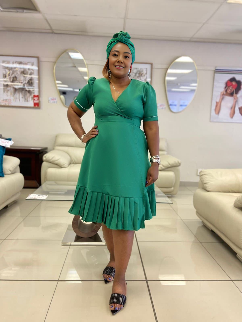 V-Neck Ruffle Hem Wrap Dress with Short Sleeves