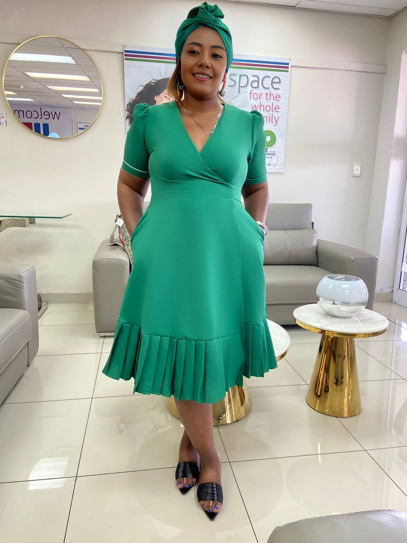 V-Neck Ruffle Hem Wrap Dress with Short Sleeves