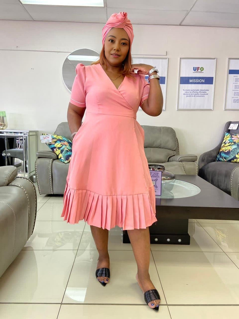 V-Neck Ruffle Hem Wrap Dress with Short Sleeves