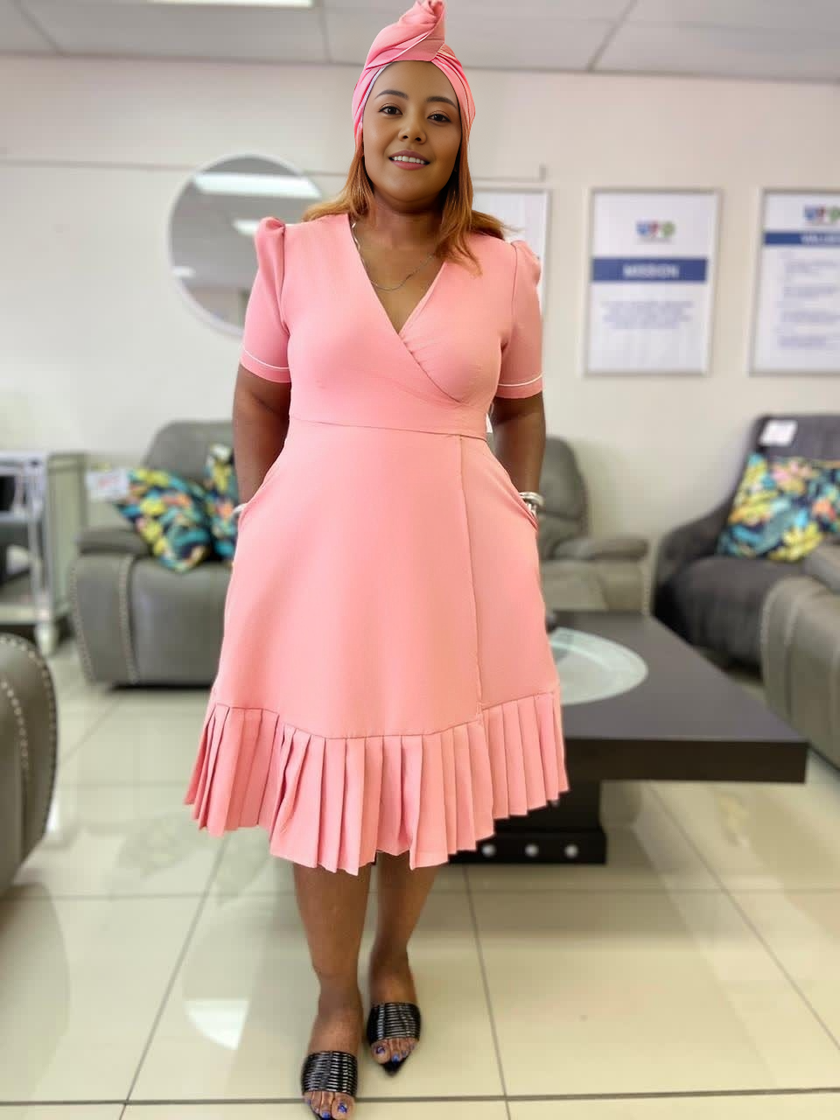 V-Neck Ruffle Hem Wrap Dress with Short Sleeves