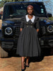FashionPrice Vintage Midi Dress Puff Sleeve Contrast Collar