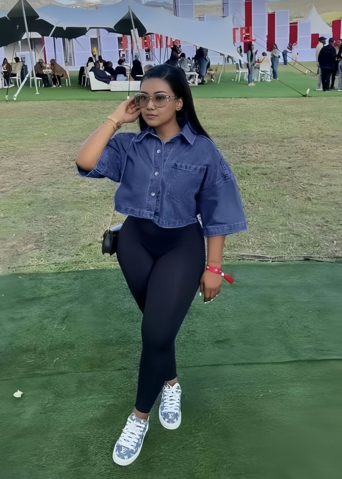 Jacket Women's Cropped Denim Loose Button Chic