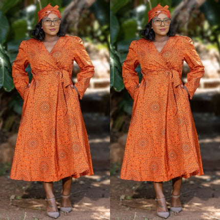 Traditional Geometric Pattern Wrap Dress
