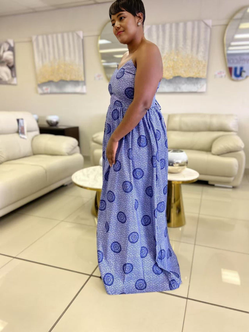Women's Strapless Floor-Length Dress featuring circular patterns
