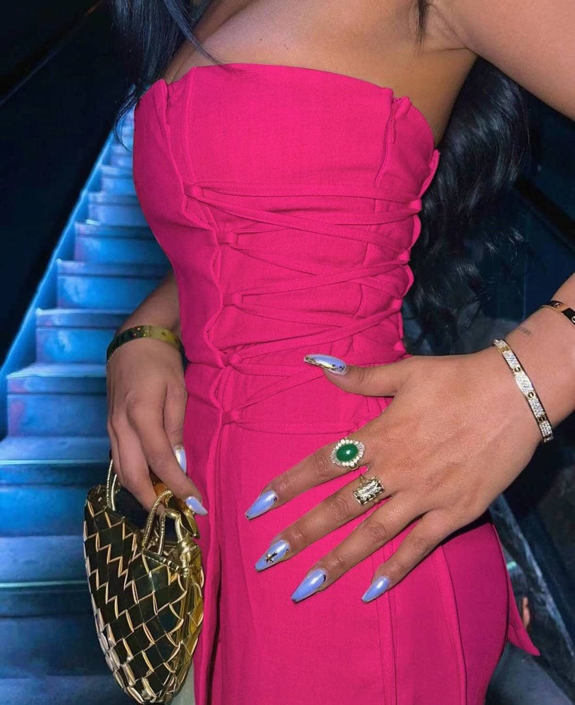 Strapless Wide-Leg Jumpsuit with Side Tie & Contour Fit