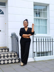 Black V-neck crop top and wide-leg pants twin set, gathered waist, full length