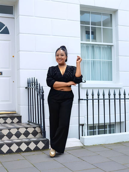 Twin Set Trendy V-Neck Crop Top Wide-Leg Pant