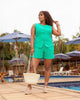 Turquoise sleeveless top and matching shorts set with button front and scalloped hem