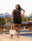 Women's Sleeveless Buttoned Top + High-Waisted Shorts Set