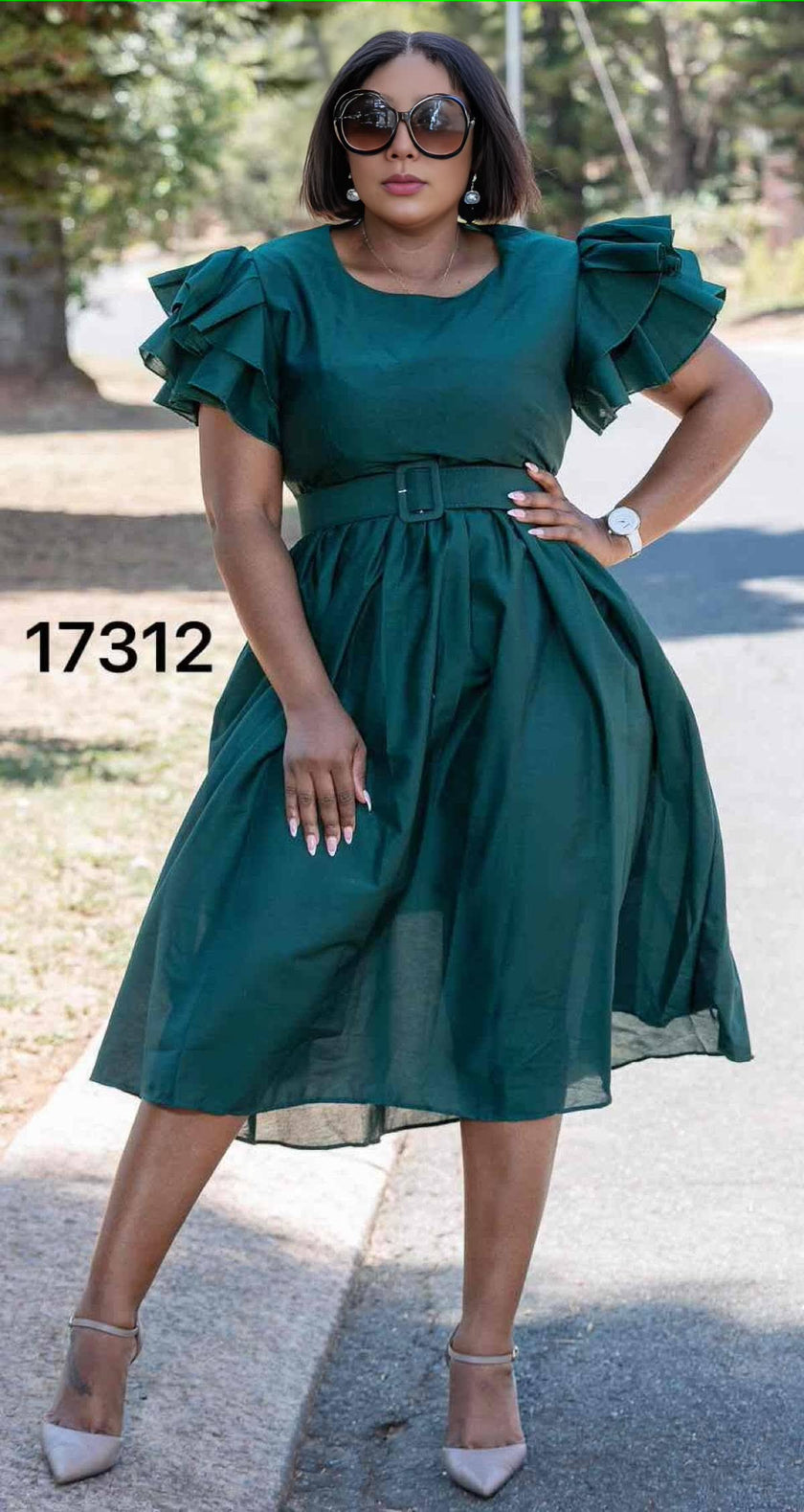Vintage Style Puff Sleeve Dress with Cinched Waist and Elegant Midi Skirt