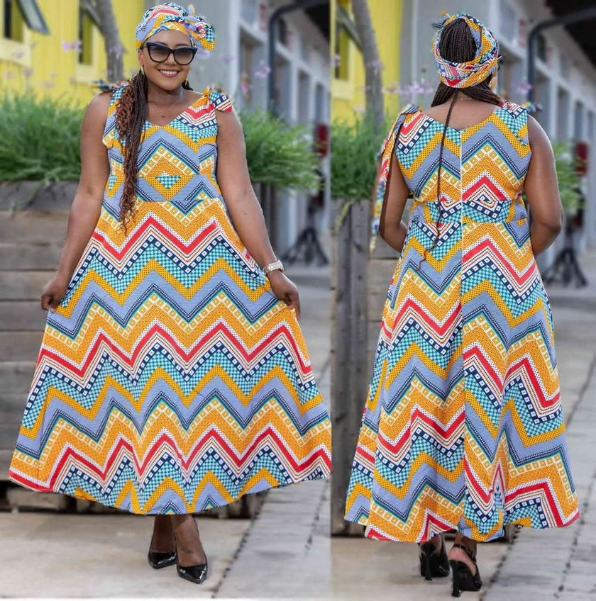 Ethnic Style Dress, Geometric Pattern Design, V-Neck Sleeveless Long Dress
