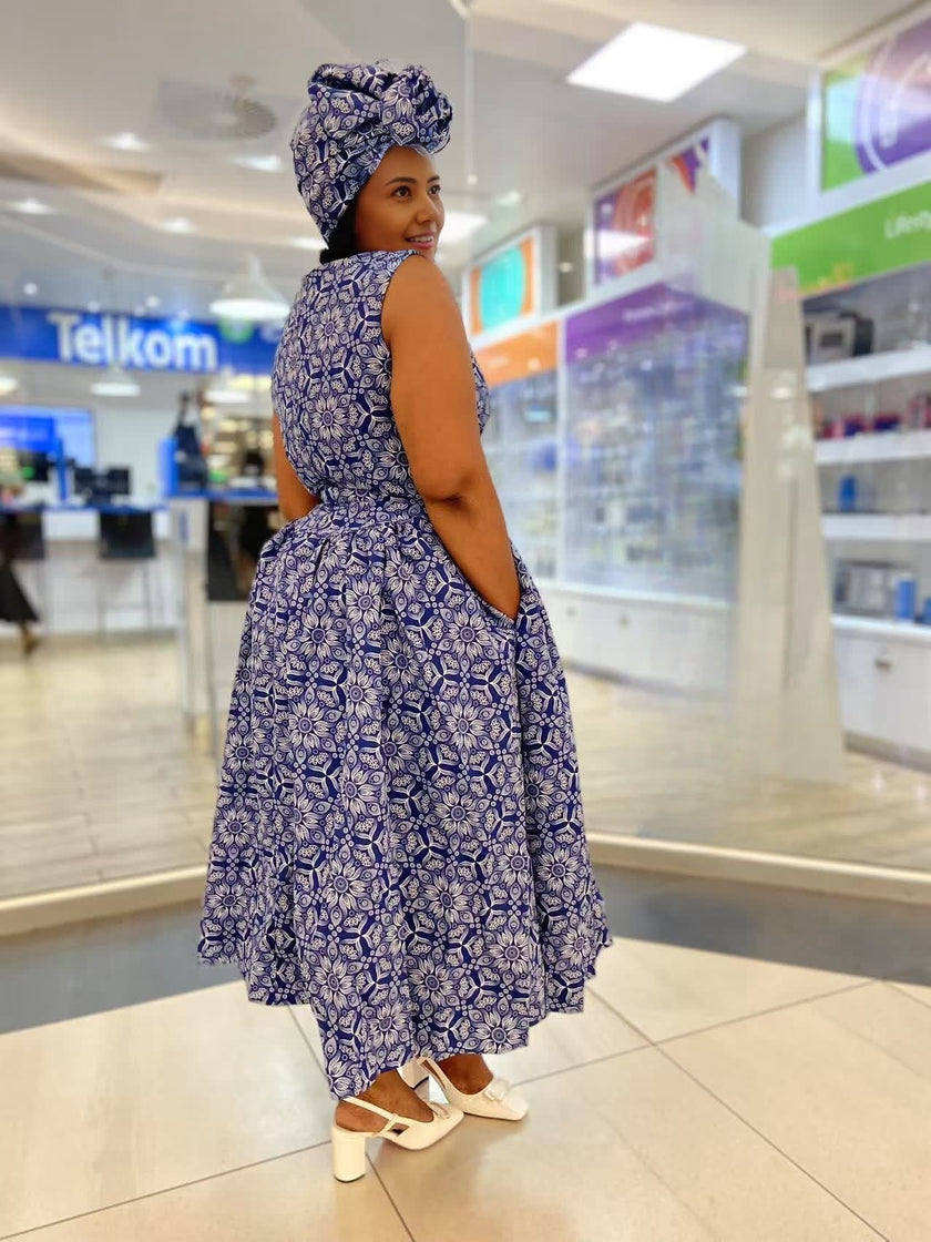 Ethnic Style Dress with Geometric Pattern Design, Loose Fit