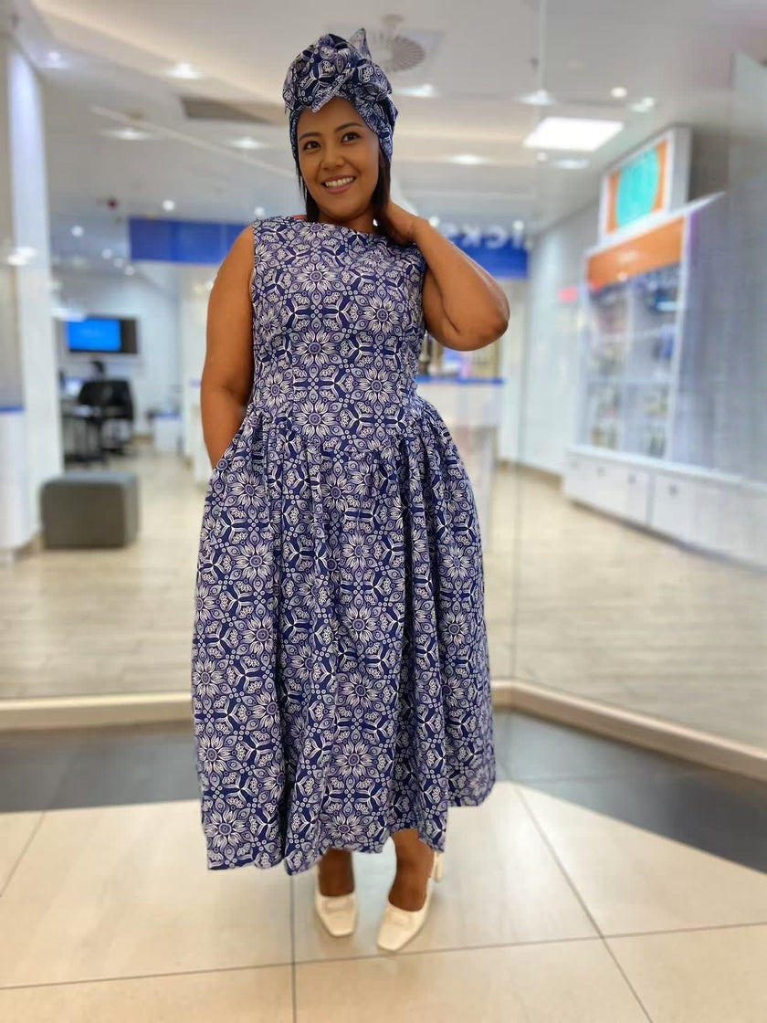 Ethnic Style Dress with Geometric Pattern Design, Loose Fit