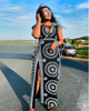 Geometric Pattern Slit Design Ethnic Dress