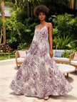 Maxikleid mit tropischem Blätterprint, ärmellos, Spaghettiträgern und weitem, fließendem Saum