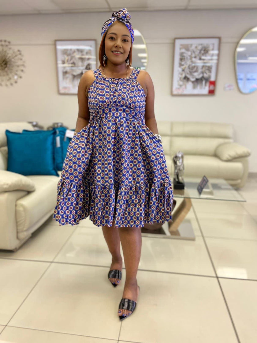 Geometric Pattern Flared Skirt Traditional Dress