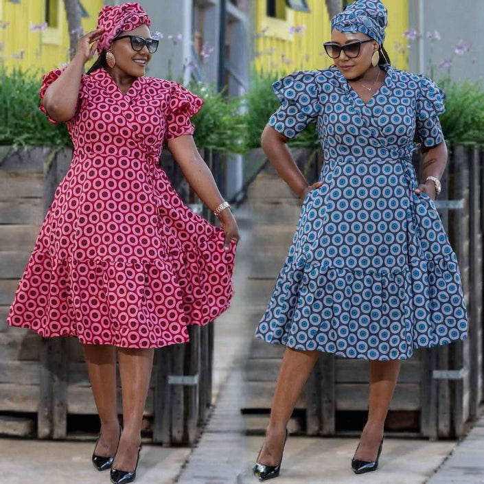 Ethnic Style Polka Dot Dress Short Sleeve Ruffle Chic