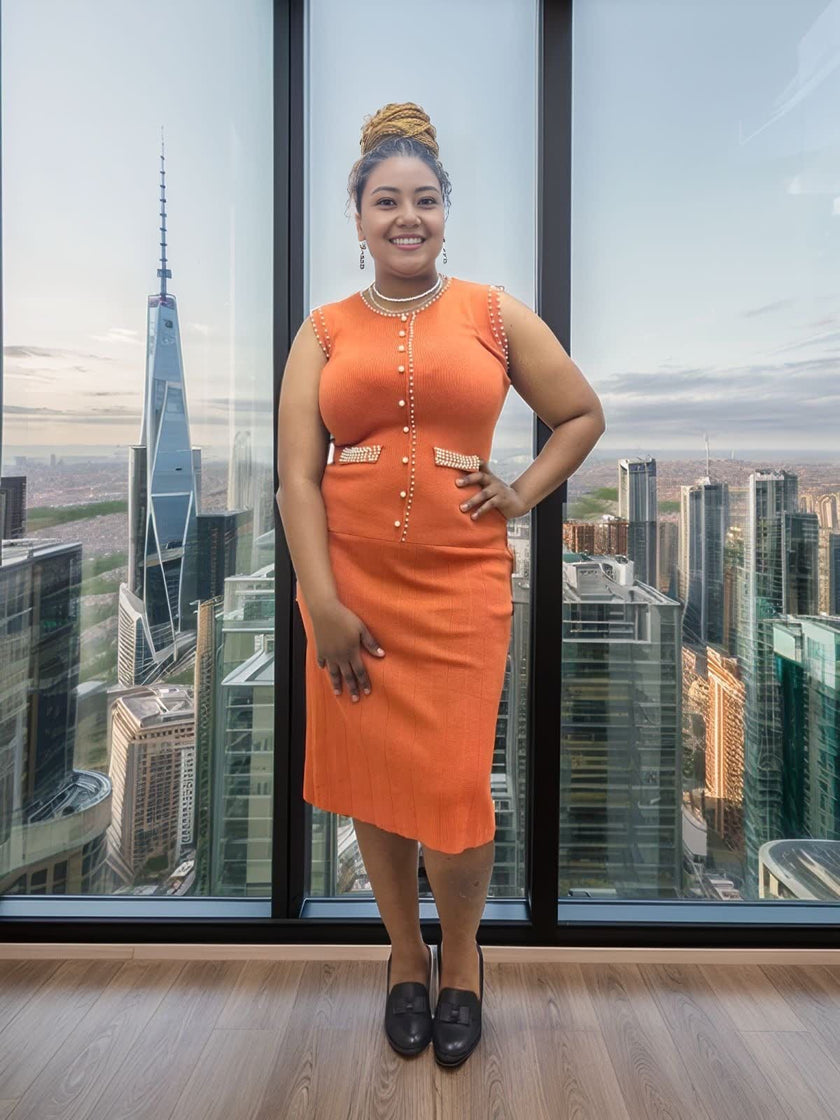 Elegant Women's Knitted Dress - Decorative Buttons