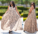 Sleeveless Pleated Maxi Dress with Abstract Print