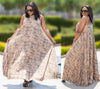 Sleeveless Pleated Maxi Dress with Abstract Print