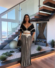 Striped Knit Two-Piece Set with Tie-Front Crop Top and High-Waisted Maxi Skirt